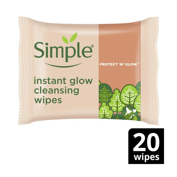 Simple Instant Glow Biodegradble Facial Wipes | 20 pack