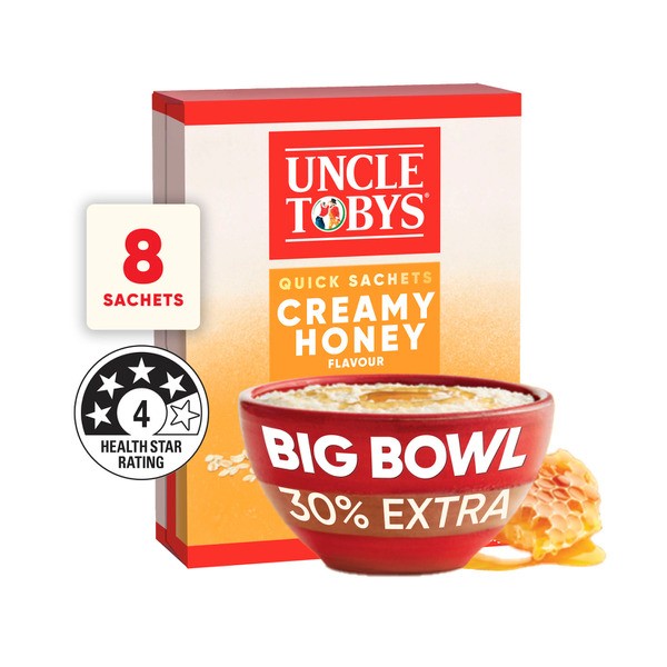 Uncle Tobys Oats Quick Sachets Breakfast Cereal Creamy Honey Big Bowl | 368g