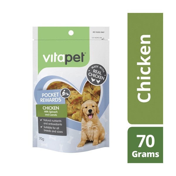 Vitapet Pocket Rewards Chicken With Spinach & Carrots Dog Treat | 70g