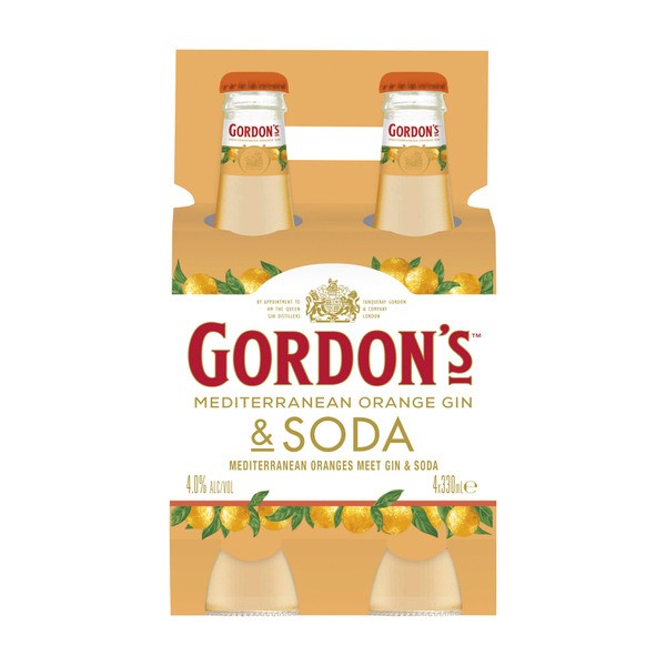 Gordons Mediterranean Orange Bottle 330mL | 4 Pack