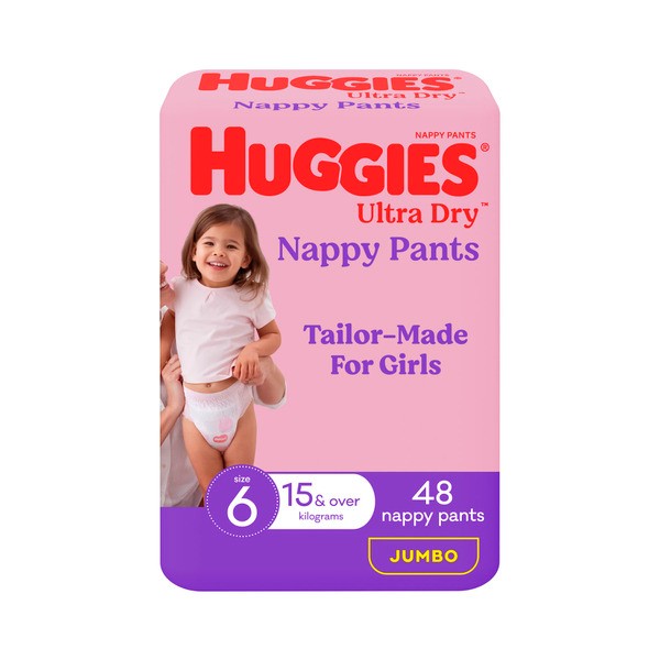 Huggies Ultra Dry Nappy Pants Girls Size 6 (15kg+) | 48 pack