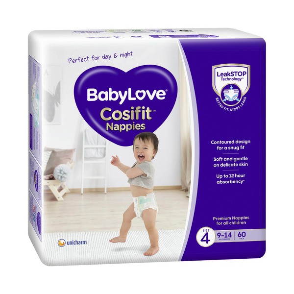Babylove Cosifit Nappies Size 4 (9-14Kg) | 60 pack