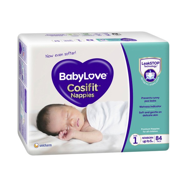 Babylove Cosifit Newborn Nappies Size 1 (Up To 5Kg) | 84 pack