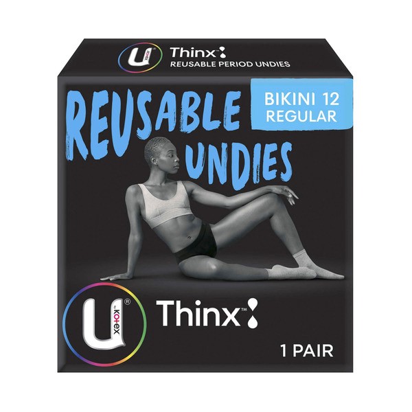 U by Kotex Thinkx Reusable Period Underwear Heavy Black Bikini Size 12 | 1 each