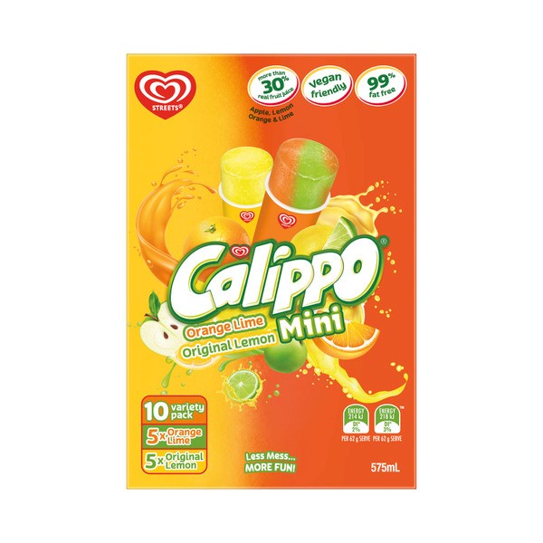 Streets Calippo Minis Lemon Orange & Lime Ice Blocks 10 pack | 575mL