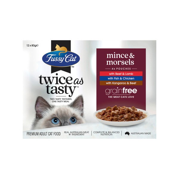 Fussy Cat Grain Free Twice as Tasty Adult Wet Cat Food Mince & Morsels 12x80gm | 12 pack