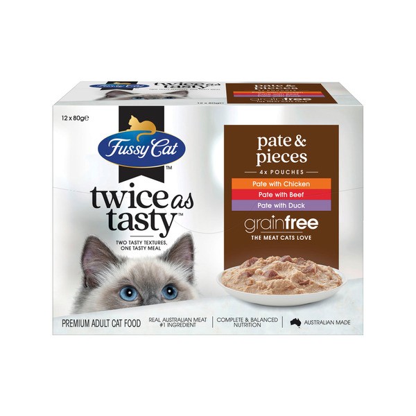 Fussy Cat Grain Free Twice as Tasty Adult Wet Cat Food Pate & Pieces 12x80gm | 12 pack