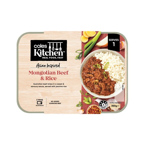 Coles Kitchen Mongolian Beef And Jasmine Rice | 350g