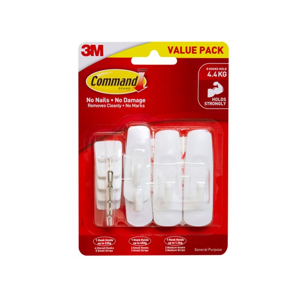 Command Mixed Wall Hooks Value Pack White | 8 pack