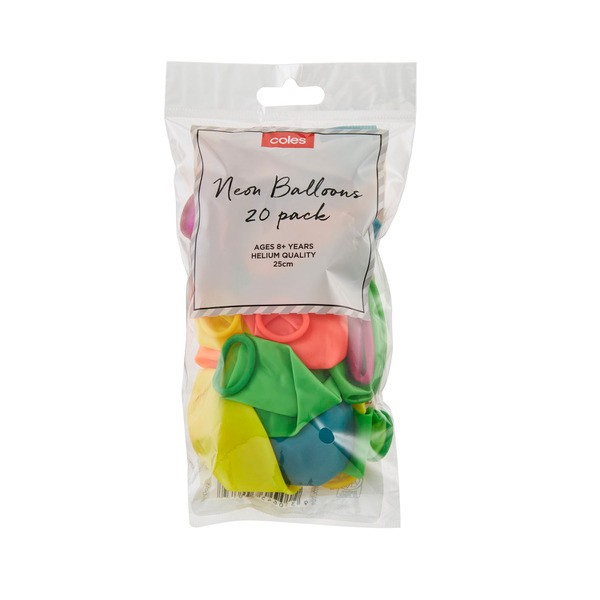 Coles Neon Colour Balloons | 20 pack