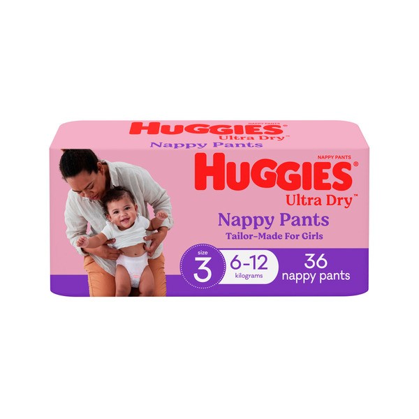 Huggies Ultra Dry Nappy Pants Girls Size 3 (6-12kg) | 36 pack
