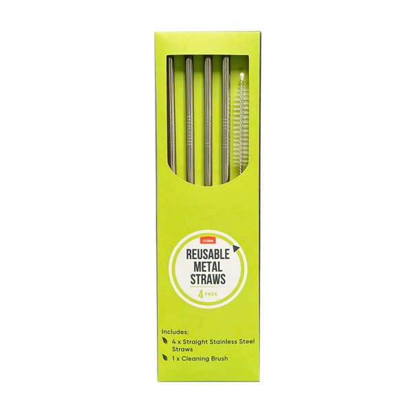 Coles Stainless Steel Straws | 4 pack