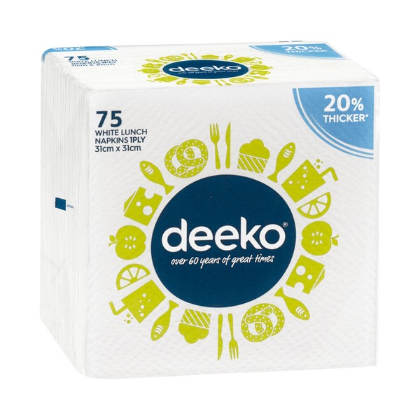 Deeko White Lunch Napkins 1 Ply | 75 pack