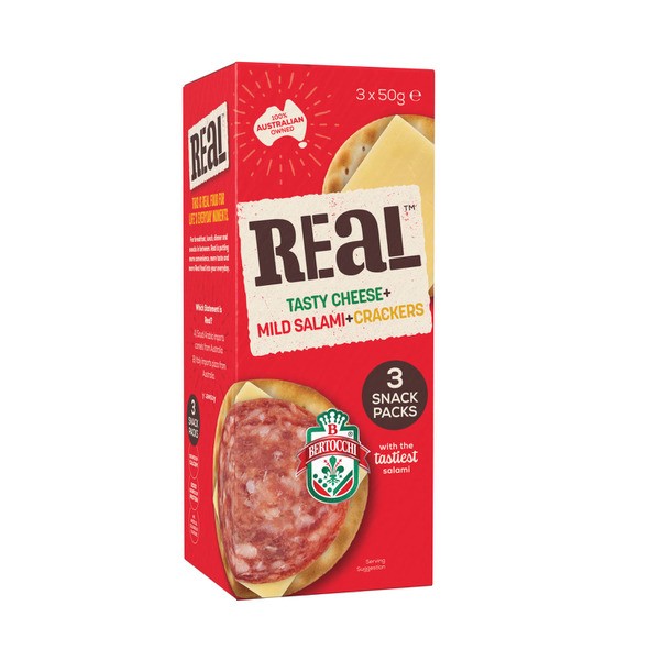 Real Tasty Cheese Mild Salami & Crackers 3 Pack | 150g