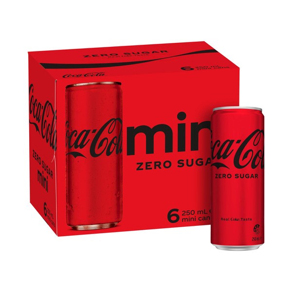 Coca-Cola Zero Sugar Soft Drink Multipack Mini Cans 6x250mL | 6 pack