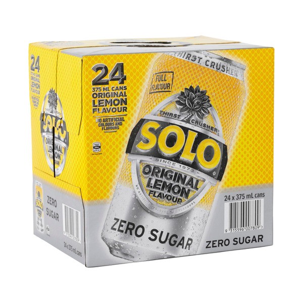Solo Zero Sugar Original Lemon Soft Drink Cans Multipack 375mL x 24 Pack | 24 pack