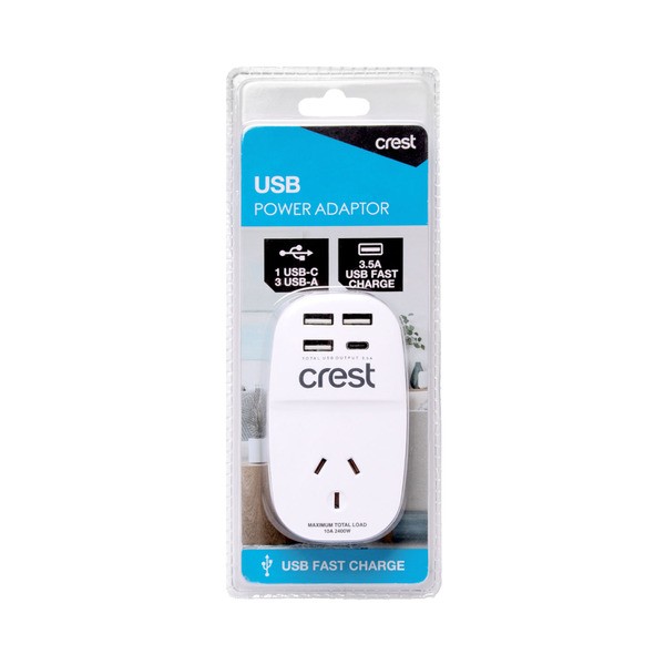 Crest 1 Way Power Adaptor 3 USB-A 1 USB-C | 1 pack