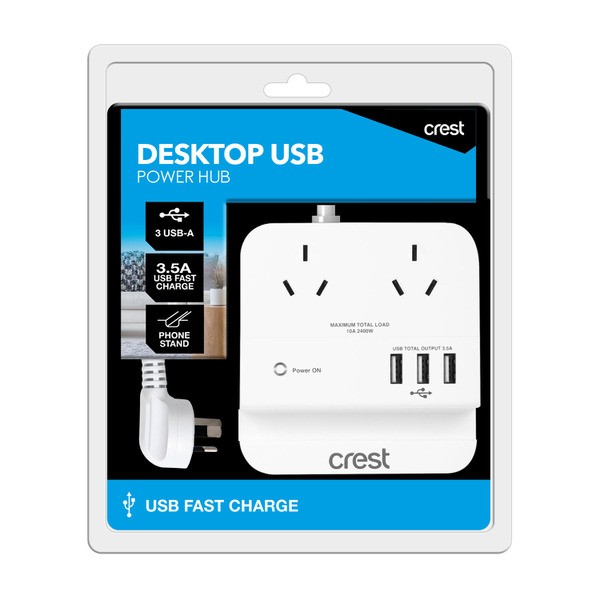 Crest Power Hub 2 Socket 3 USB | 1 pack