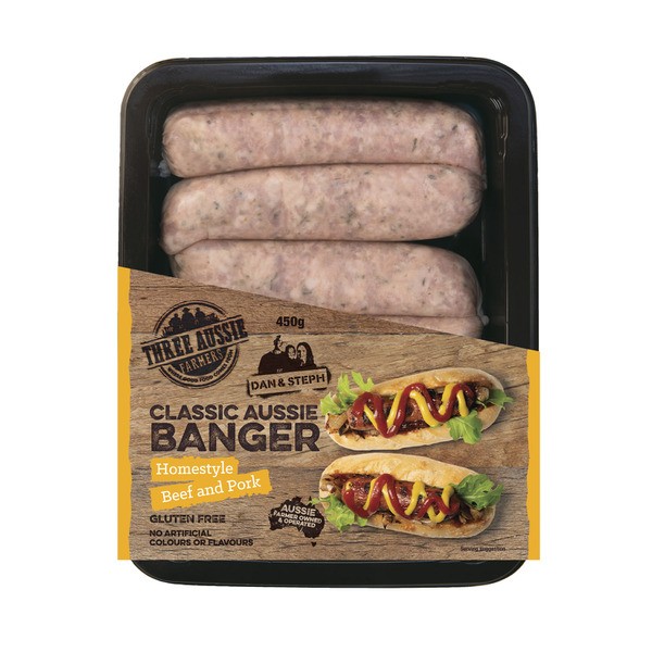 Three Aussie Farmers Classic Aussie Banger Beef & Pork Sausage | 450g