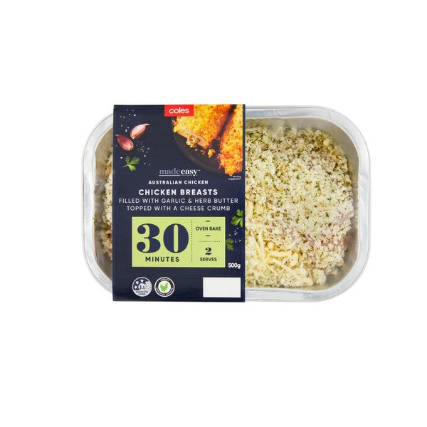 Coles Made Easy Chicken Breasts Filled With Garlic & Herb Butter Topped With A Cheese Crumb | 500g