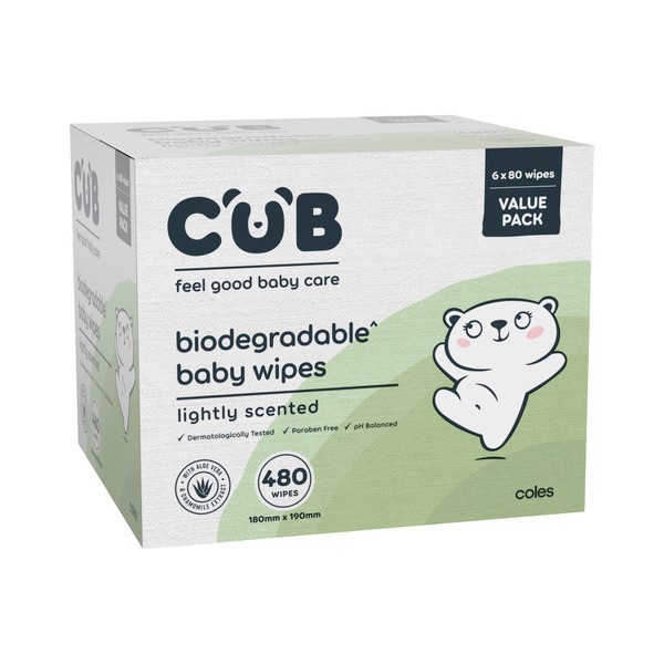Cub Biodegradable Lightly Scented Baby Wipes | 480 pack