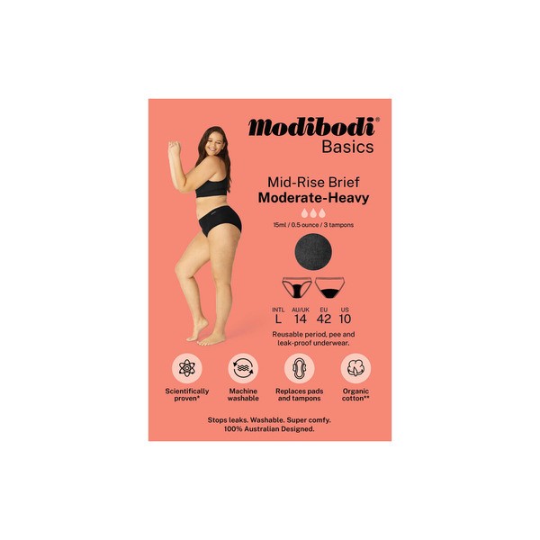 Modibodi Mid Rise Period Brief Moderate Heavy Size 14 | 1 pack