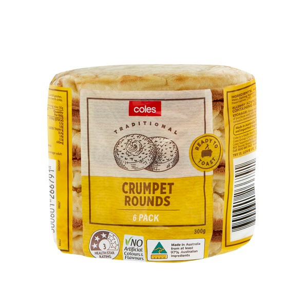 Coles Crumpet Rounds 6 Pack | 300g