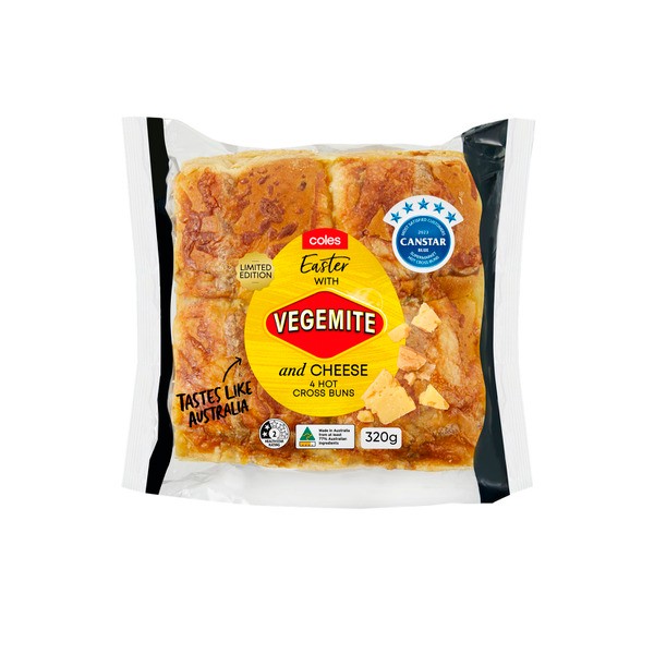 Coles Vegemite And Cheese Hot Cross Buns | 4 pack