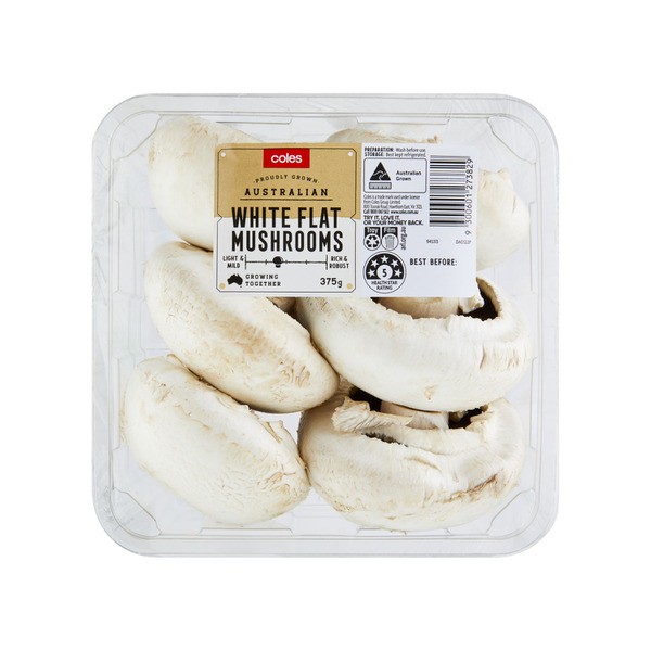 Coles White Flat Mushrooms | 375g