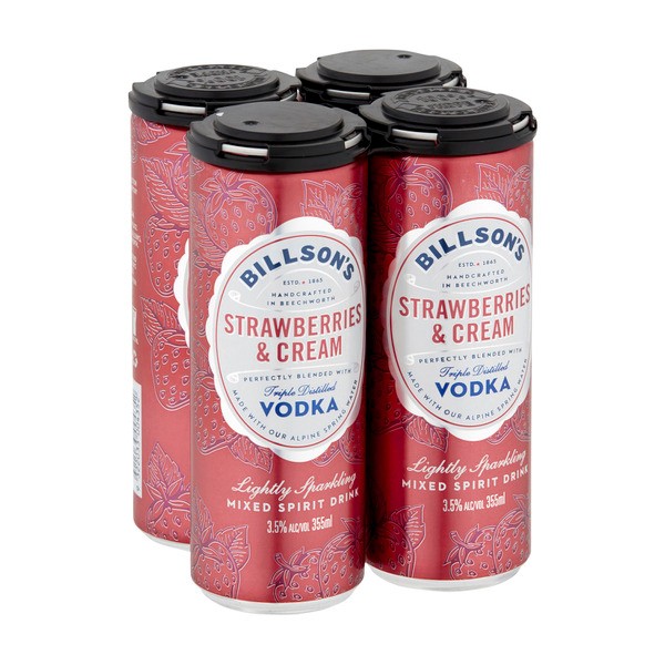 Billson's Strawberries & Cream Vodka Mixed Drink 355mL | 4 Pack