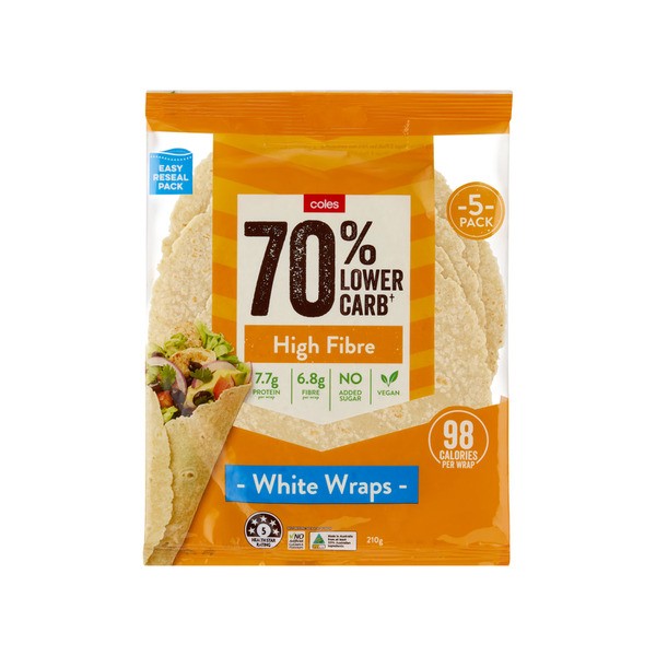 Coles 70% Lower Carb Wraps White 5 Pack | 210g