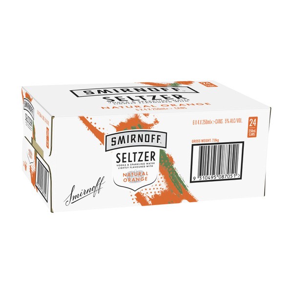 Smirnoff Seltzer Natural Orange Can 250mL | 24 Pack