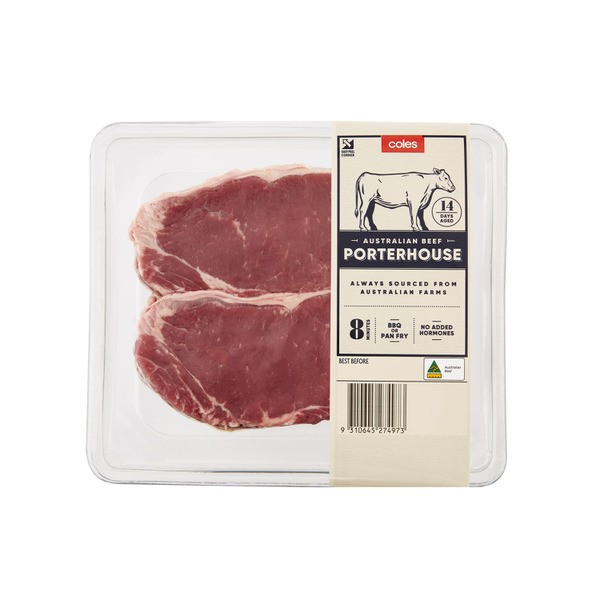 Coles No Added Hormone Beef Porterhouse Steak 2 Pack | 450g