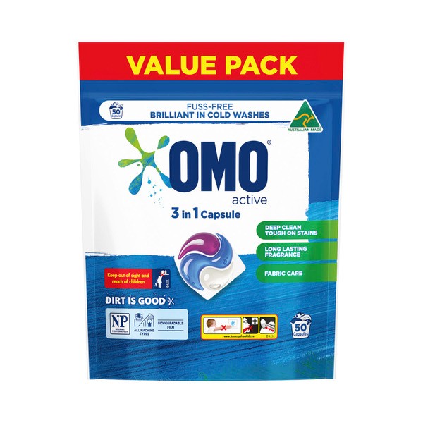 OMO Active Clean 3 in 1 Laundry Capsules 50 Washes | 50 pack