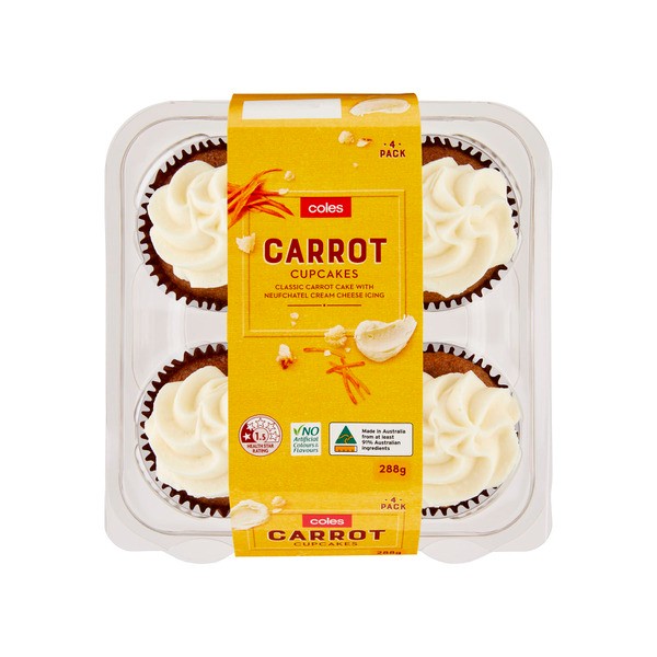 Coles Carrot Cupcakes 4 Pack | 288g