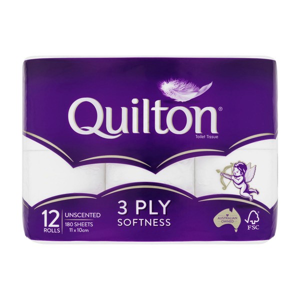 Quilton 3 Ply Unscented White Toilet Paper | 12 pack