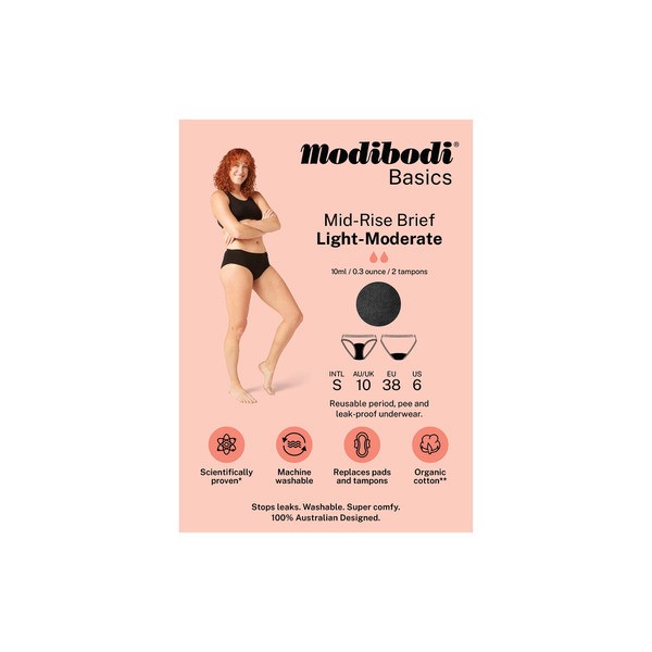 Modibodi Mid-Rise Period Brief Light Moderate Size 10 | 1 pack