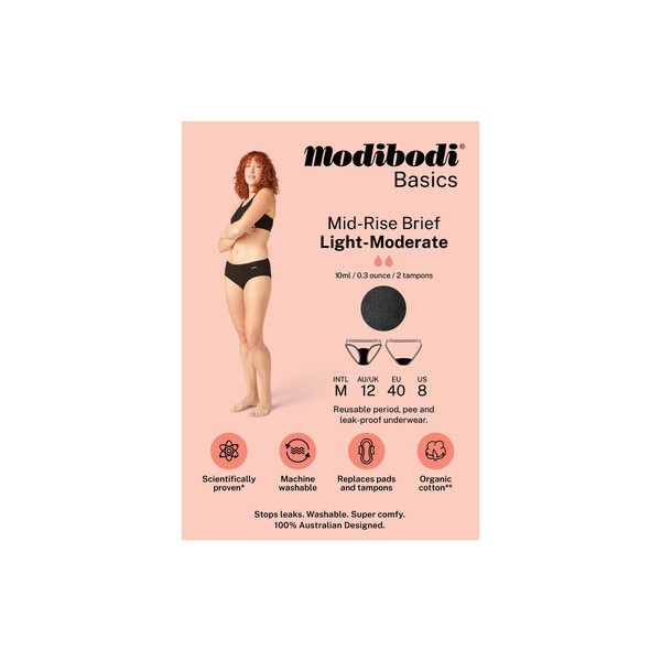 Modibodi Mid-Rise Period Brief Light Moderate Size 12 | 1 pack