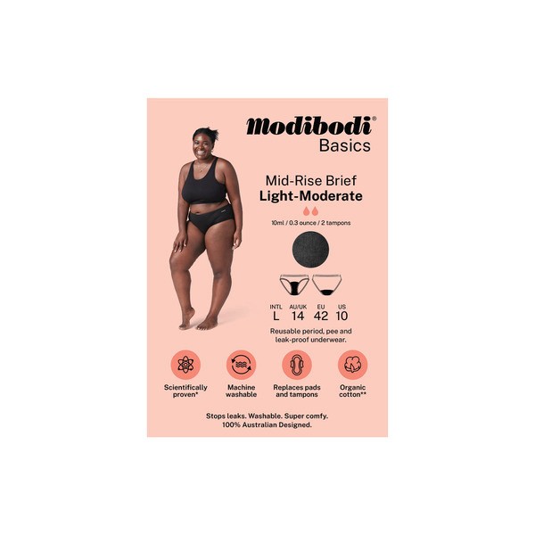 Modibodi Mid-Rise Period Brief Light Moderate Size 14 | 1 pack