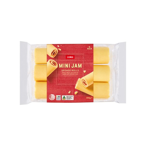 Coles Bakery Sponge Mini Jam Rolls | 6 pack