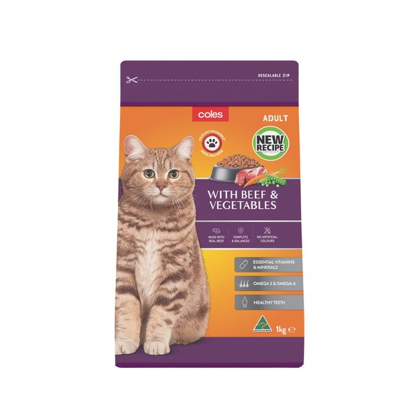 Coles Adult Dry Cat Food With Beef & Vegetables | 1kg