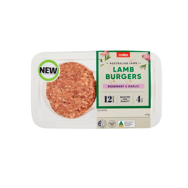 Coles Lamb Burgers With Rosemary And Garlic 4 Pack | 400g