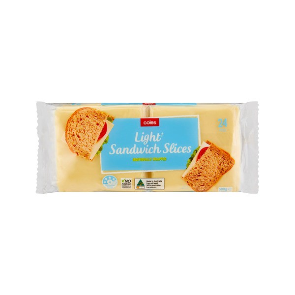 Coles Dairy Cheese Slices Processed Lite 24 Pack | 500g