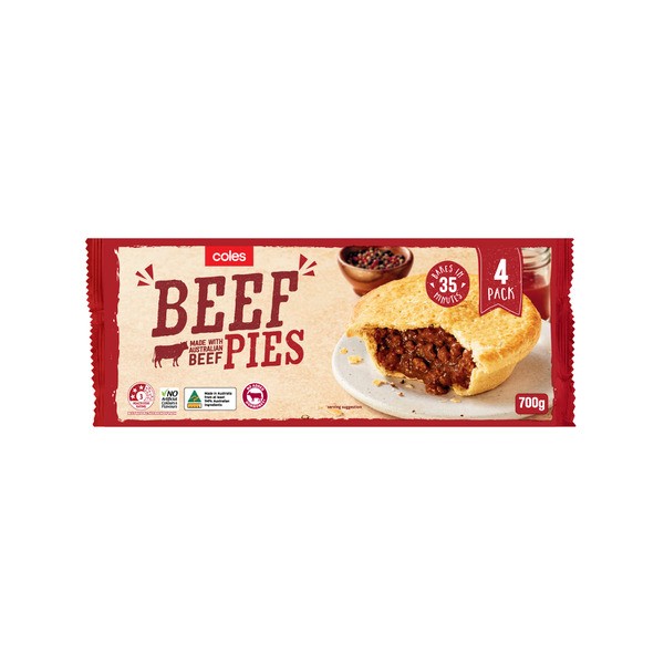 Coles Frozen Meat Pies 4 Pack | 700g