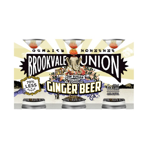 Brookvale Union Ginger Beer Low Sugar Can 330mL | 6 Pack
