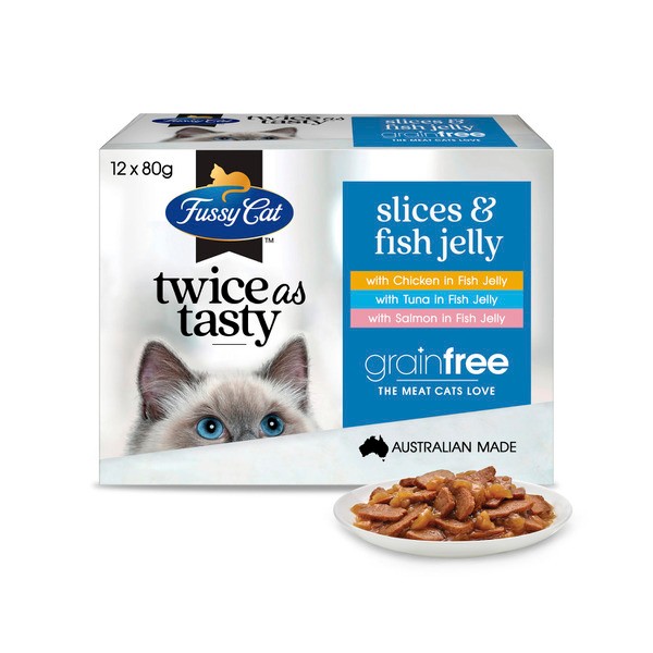 Fussy Cat Grain Free Twice as Tasty Adult Wet Cat Food Slices & Fish Jelly  | 12 pack