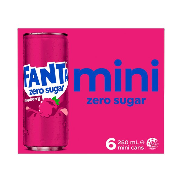 Fanta Raspberry Zero Sugar Soft Drink Mini Cans 6x250mL | 6 pack