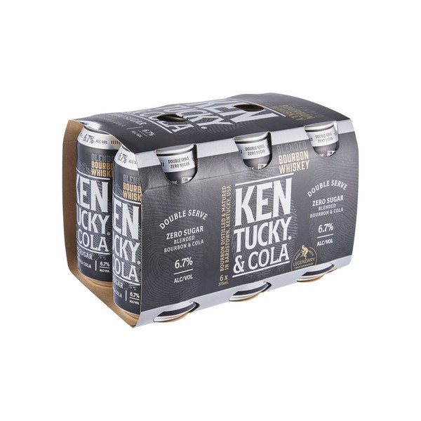 Kentucky Bourbon Double Serve & Cola No Sugar Can 375mL | 6 Pack