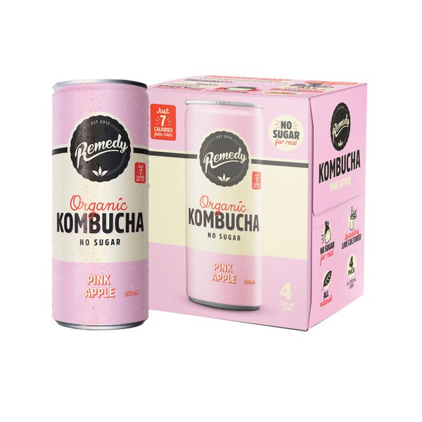 Remedy Kombucha Pink Apple 250mL Pack | 4 pack