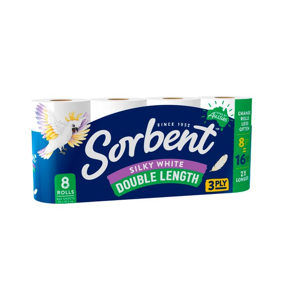 Sorbent Toilet Tissue Silky White Double Length | 8 pack